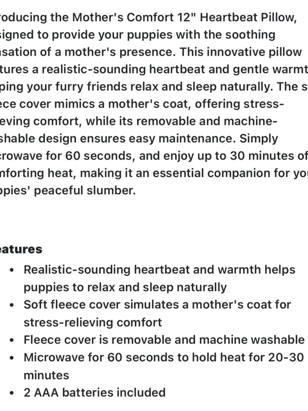 Mother's Comfort Heartbeat Pillow for Dogs - Brown & White